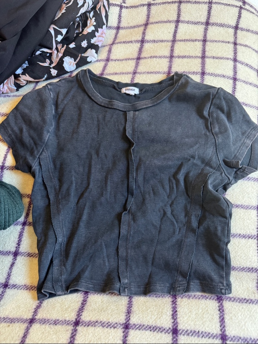 Garage Black Cropped Seam-Detail Tee